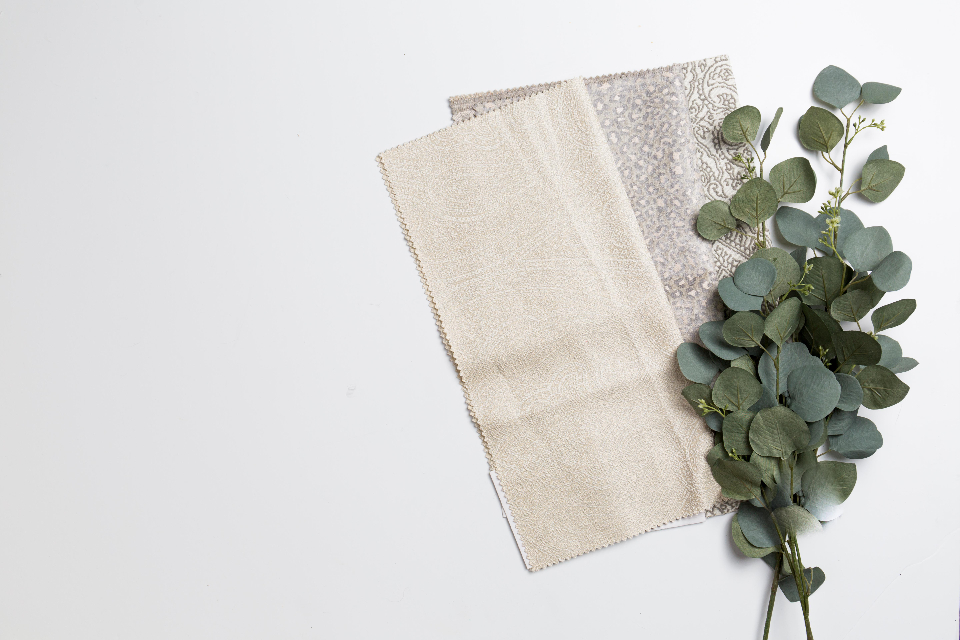Fabric swatches laid out in a studio